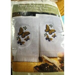Tobin Terry Towel Stamped Embroidery Kit Butterflies #212711 100% Cotton w/Floss